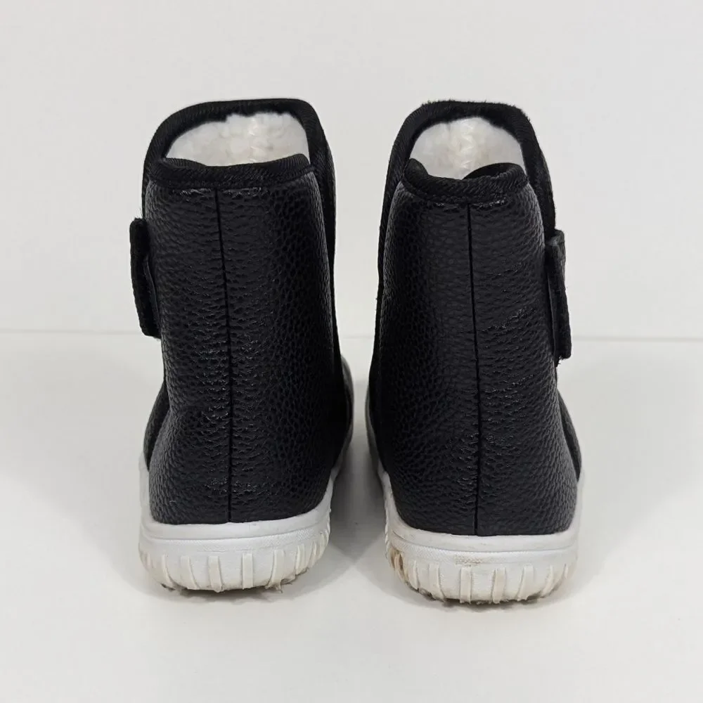 Toddler Girl Black Faux Leather Fur Lined Winter Boots 8.5